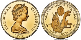 British Dependency. Elizabeth II gold Proof "Millennium of Tynwald" Crown 1979-PM PR69 Ultra Cameo NGC, Pobjoy mint, KM46b, Fr-11. Mintage: 300. Displ...