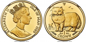 British Dependency. Elizabeth II gold Proof "Cat Series - Persian" Crown 1989-PM PR69 Ultra Cameo NGC, Pobjoy mint, KM250b, Fr-B50. Depicting a statel...