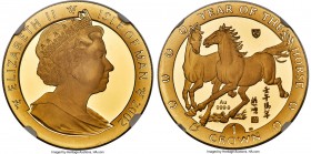 British Dependency. Elizabeth II gold Proof "Year of the Horse" Crown 2002-PM PR69 Ultra Cameo NGC, Pobjoy mint, KM1103, Fr-B61. Mintage: 2,000. A lov...