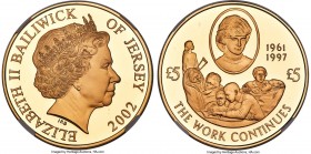 British Dependency. Elizabeth II gold Proof "Princess Diana - The Work Continues" 5 Pounds 2002 PR69 Ultra Cameo NGC, KM111b, Fr-40. Mintage: 100. Tie...