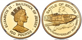 British Dependency. Elizabeth II gold Proof "Battle of Britain 50th Anniversary" 100 Pounds 1990 PR69 Ultra Cameo NGC, KM82, Fr-22. Estimated mintage:...