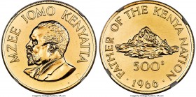 Republic gold "President Jomo Kenyatta - 75th Anniversary of Birth" 500 Shillings 1966 MS66 NGC, KM9, Fr-1. This brilliant and semi-Prooflike example ...