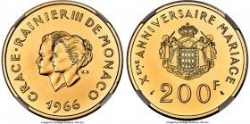 Rainier III gold "10th Wedding Anniversary" 200 Francs 1966-(a) MS68 NGC, Paris mint, KM-XM2, Fr-32. Mintage: 5,000. Celebrating the 10th wedding anni...