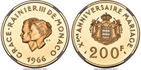 Rainier III gold Proof "10th Wedding Anniversary" 200 Francs 1966-(a) PR66 Ultra Cameo NGC, Paris mint, KM-XM2, Fr-32. Mintage: 1,000. A fine commemor...