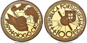 Republic gold Proof "Diogo Cão" 100 Escudos 1987-INCM PR69 Ultra Cameo NGC, KM641b, Fr-160. Mintage: 5,387. A commemorative issue celebrating the gold...