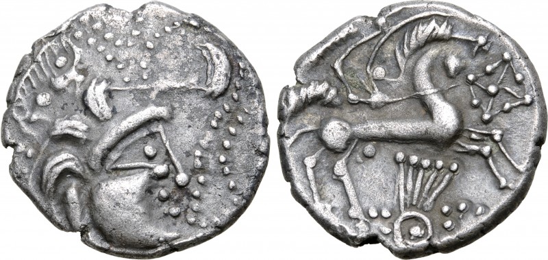 Northwest Gaul, the Baiocassi AR Stater. Circa 100-50 BC. Stylised head of Apoll...