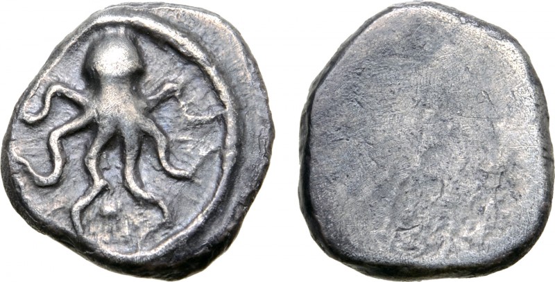 Etruria, Populonia AR Unit. 4th-3rd century BC. Octopus / Blank. EC I, 16 (Pisae...