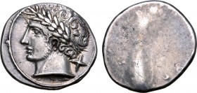 Etruria, Populonia AR 10 Asses. 3rd century BC. Laureate male head to left, slightly bearded; X behind / Blank. EC I, 70.136 (this coin, O1); HN Italy...