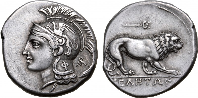 Lucania, Velia AR Stater. Circa 293-280 BC. Head of Athena to left, wearing cres...