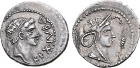 Kingdom of Mauretania, Juba II AR Denarius. Caesarea, circa 25 BC-AD 24. REX IVBA, diademed head to right / Draped bust of Africa to right, wearing el...