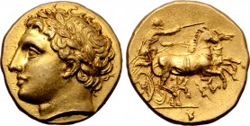 Sicily, Syracuse AV Quarter Stater. Time of Agathokles, circa 317-289 BC. Laureate head of Apollo to left / Fast biga driven to right by charioteer ho...