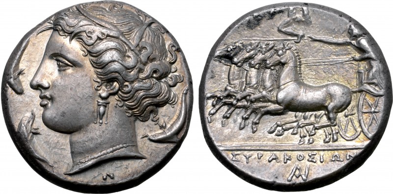 Sicily, Syracuse AR Tetradrachm. Time of Agathokles, circa 310-305 BC. Wreathed ...