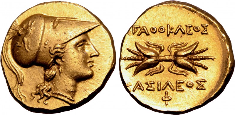 Sicily, Syracuse AV Oktobol. Time of Agathokles, circa 306-289 BC. Head of Athen...