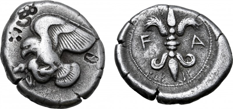 Elis, Olympia AR Stater. 78th-82nd Olympiads, circa 460s-450s BC. Eagle flying t...