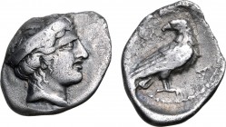 Elis, Olympia AR Hemidrachm. Hera mint, 101st-102nd Olympiads, circa 376-372 BC. Head of Hera to right, wearing stephane ornamented with four palmette...