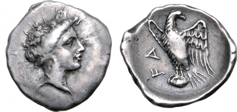 Elis, Olympia AR Hemidrachm. Hera mint, circa 345-340 BC. Head of the nymph Olym...