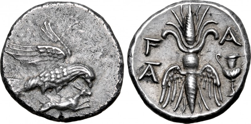 Elis, Olympia AR Drachm. 134th-143rd Olympiads, circa 244-208 BC. Eagle flying t...