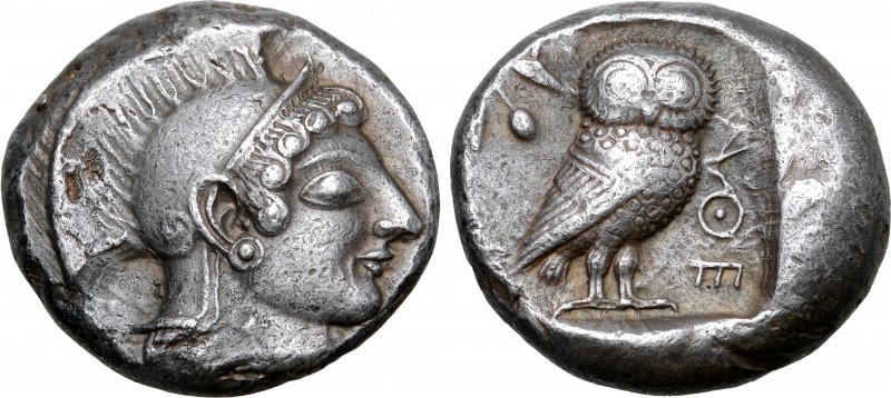Attica, Athens AR Tetradrachm. Circa 515-500/490 BC. Archaic head of Athena to r...