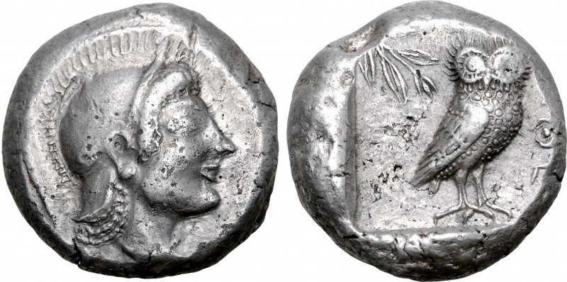 Attica, Athens AR Tetradrachm. Circa 515-500/490 BC. Archaic head of Athena to r...