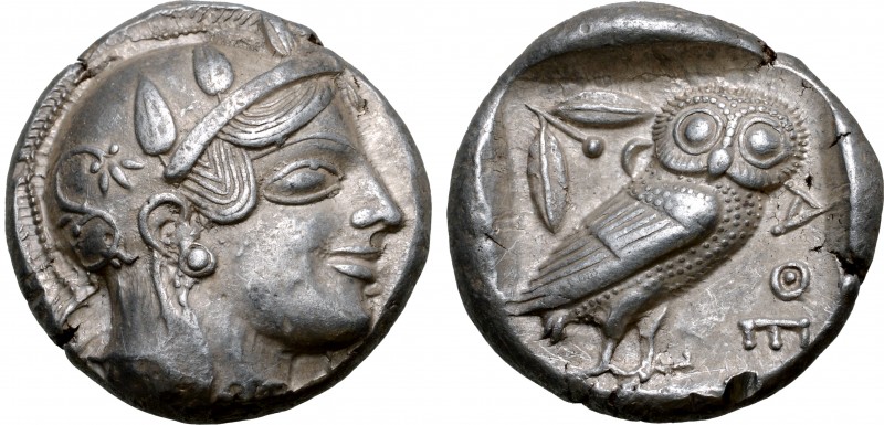 Attica, Athens AR Tetradrachm. Circa 465-460 BC. Head of Athena to right, wearin...