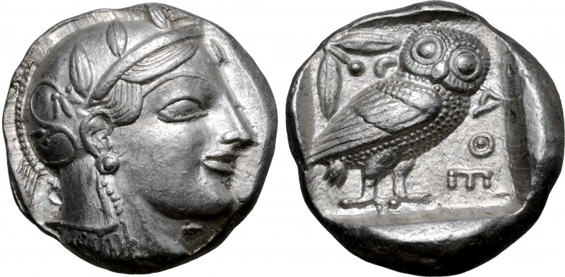 Attica, Athens AR Tetradrachm. Circa 465-460 BC. Head of Athena to right, wearin...