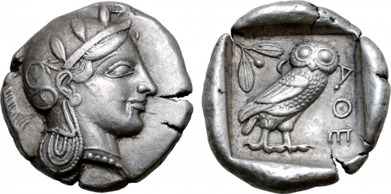 Attica, Athens AR Tetradrachm. Circa 460-454 BC. Late "transitional" issue. Head...