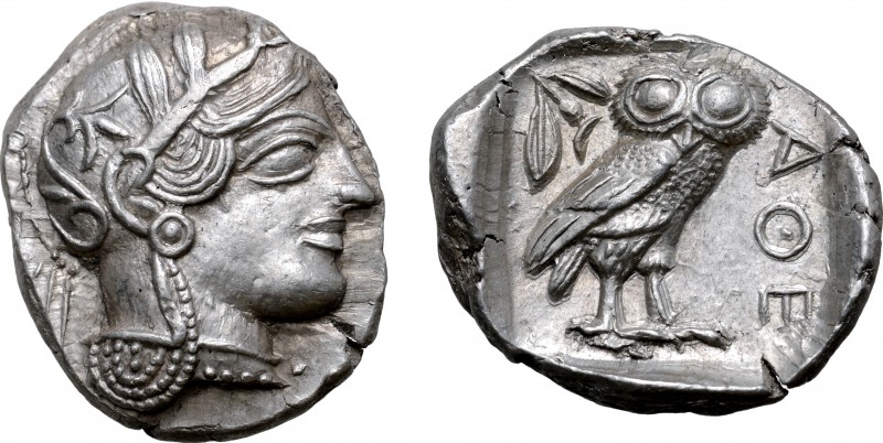Attica, Athens AR Tetradrachm. Circa 454-404 BC. Head of Athena to right, wearin...