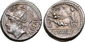 L. Julius L. f. Caesar AR Denarius. Rome, 103 BC. Helmeted head of Mars to right; CAESAR upwards behind, •И above / Venus Genetrix in biga of Cupids t...