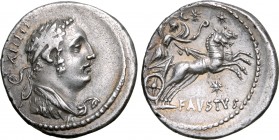Faustus Cornelius Sulla AR Denarius. Rome, 56 BC. Diademed bust of young Hercules to right, wearing lion skin tied around neck; FEELIX retrograde behi...