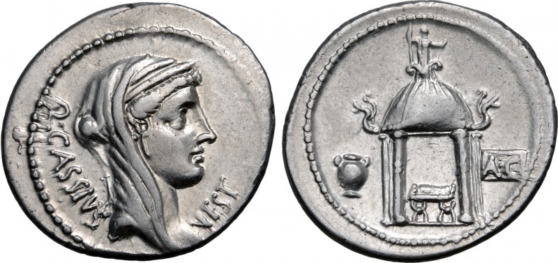 Q. Cassius Longinus AR Denarius. Rome, 55 BC. Head of Libertas to right; LIBERT ...