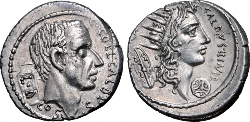 C. Coelius Caldus AR Denarius. Rome, 51 BC. Bare head of the consul Caius Coeliu...