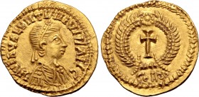 Suevi, in Gaul or Gallaecia AV Tremissis. In the name of Valentinian III, AD 425-455. D N PLA VALENTINIANVS P F AVG, diademed, draped and cuirassed bu...
