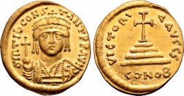 Tiberius II Constantine AV Solidus. Constantinople, AD 578-582. ∂ M TIЬ CONSTANT P P AVG, crowned and cuirassed bust facing, holding globus cruciger a...