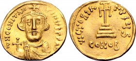 Constans II AV Solidus. Constantinople, AD 651-654. ∂ N CONSƮANƮINЧS P P AVI, bust facing, wearing crown and chlamys, holding globus cruciger / VICTOR...