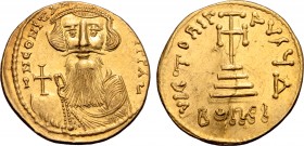 Constans II AV Lightweight Solidus. Constantinople, AD 651-654. ∂ N CONSƮA[NƮINV]S PP AV, crowned and draped bust facing, with long beard and moustach...