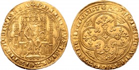 France, Kingdom. Philippe VI de Valois AV Chaise d'or. Struck from 17 July 1346. ✠ PҺILLIPPVS ⁑ DЄI ⁑ GRACIΛ ⁑ FRAꞂCORVM ⁑ RЄX, Philippe seated facing...