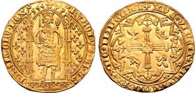 France, Kingdom. Charles V le Sage (the Wise) AV Franc à pied. Paris mint, struck from 20 April 1365. KAROLVS ˣ DI ˣ GR FRAИCORV ˣ RЄX, king standing ...