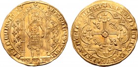 France, Kingdom. Charles V le Sage (the Wise) AV Franc à pied. Paris mint, struck from 20 April 1365. KAROLVS ˣ DI ˣ GR FRAИCORV ˣ RЄX, king standing ...