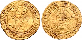 Great Britain, Tudor. Henry VIII AV Angel. First coinage. Tower (London) mint, 1513-1526. (crowned portcullis) ҺЄꞂRIC' ˣ VIII' ˣ DI' ˣ GRΛ' ˣ RЄX ˣ ΛG...