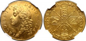 Great Britain, Stuart. James II AV Guinea. 1688. Engraved by John Roettier. IACOBVS·II· DEI·GRATIA, laureate head to left / MAG· BR·FRA· ET·HIB· REX·,...