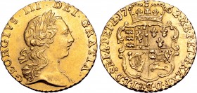 Great Britain, Hanover. George III AV Quarter Guinea. London mint, 1762. Engraved by Richard Yeo and John Tanner. GEORGIVS • III • DEI • GRATIA •, lau...