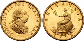 Great Britain, Hanover. George III Gilt CU Proof Half Penny. Soho mint, Birmingham, 1799. Designs by Conrad Heinrich Küchler. GEORGIUS III DEI GRATIA ...