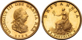 Great Britain, Hanover. George III Gilt CU Proof Farthing. Soho mint, Birmingham, 1799. Designs by Conrad Heinrich Küchler. GEORGIUS III DEI GRATIA RE...