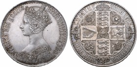 Great Britain, Hanover. Victoria AR "Gothic" Crown. London mint, 1847. VICTORIA DEI GRATIA BRITANNIAR. REG: F: D·, crowned and draped bust to left / C...