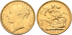 Great Britain, Hanover. Victoria AV Sovereign. London mint, 1871. Designs by William Wyon and Benedetto Pistrucci. VICTORIA D: G: BRITANNIAR: REG: F: ...
