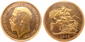 Great Britain, Saxe-Coburg and Gotha. George V AV Proof 5 Pounds. London mint, 1911. Designs by Edgar Bertram MacKennal and Benedetto Pistrucci. GEORG...
