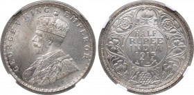 India, British Colonial. George V AR 1/2 Rupee. Calcutta mint, NM, 1913C. Dies by Edgar Bertram MacKennal. GEORGE V KING EMPEROR, crowned and draped b...