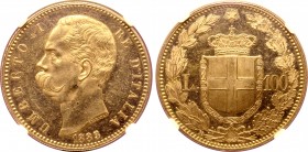 Italy, Kingdom. Umberto I AV 100 Lire. Rome mint, 1883. Engraved by Filippo Speranza. UMBERTO I RE D'ITALIA, bare head to left; SPERANZA on truncation...