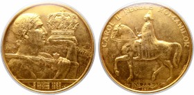 Romania, Kingdom. Carol II Gilt Bronze Æ Pattern 12 Ducats. 1940. Engraved by E. W. Becker. The bust of Roman Emperor Trajan to right, wearing laurel ...