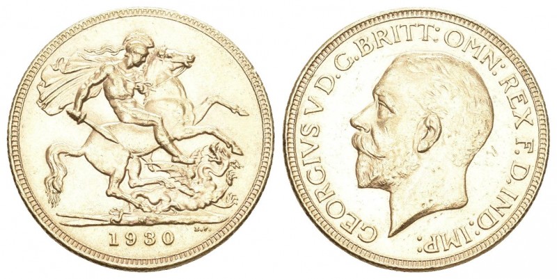 AUSTRALIEN. George V. 1910-1936. Sovereign 1930 M, Melbourne. 7.99 g. Seaby 4000...